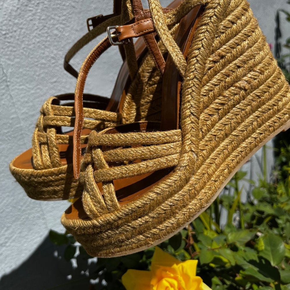 Saint Laurent Espadrille Platform Wedge Sandals